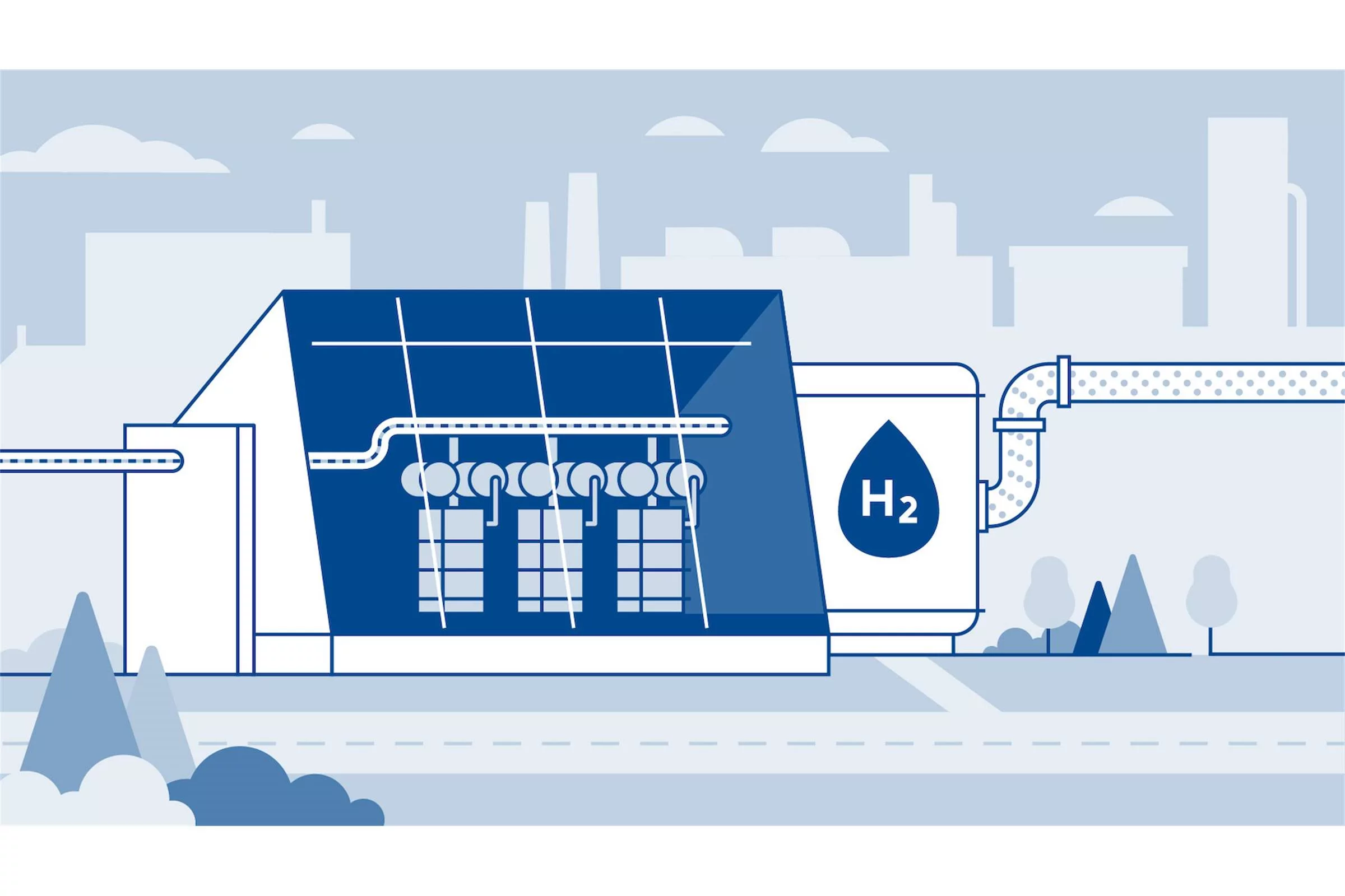 Eine Illustration zeigt schematisch einen Wasserstoff-Elektrolyseur.